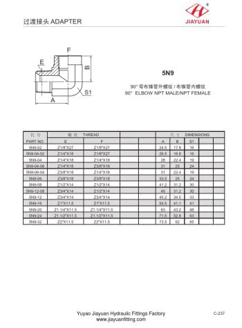 Hydraulické armatury Elbow NPT